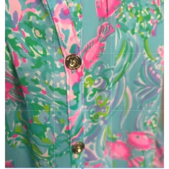 Lilly Pulitzer Blouse Size Small Gold Buttons Fish Pink V Neck Sport - Picture 4 of 4